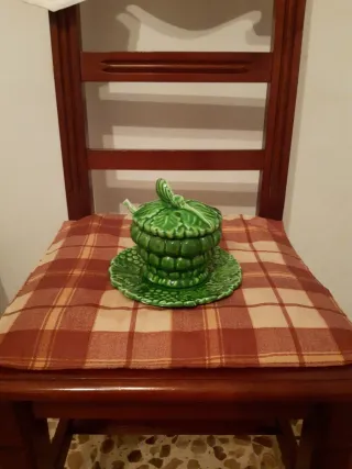 Azucarero antiguo de cerámica verde