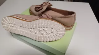 Zapatos planos mujer beige/rosa lazo (Deichman)