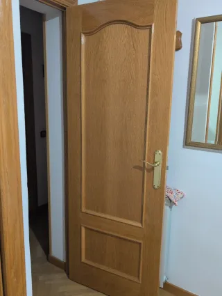 Puerta de madera con cristal y lisa