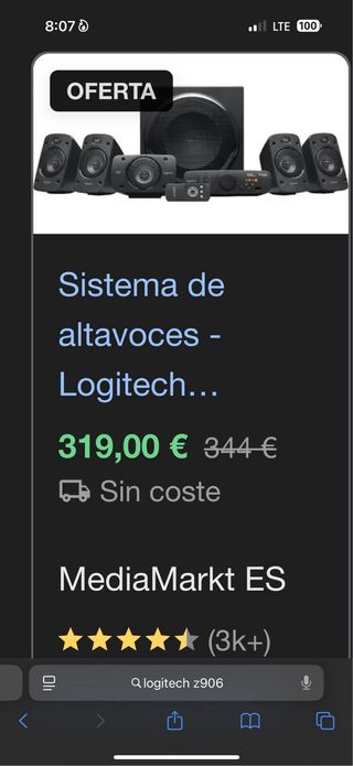Altavoces Logitech Z906 THX 5.1 Surround