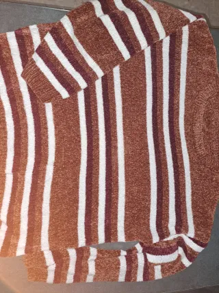 Jersey chenilla rayas teja, blanco y burdeos