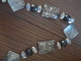 Collar Largo Mujer Negro y Plateado