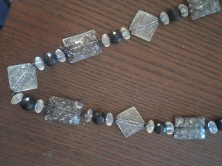 Collar Largo Mujer Negro y Plateado