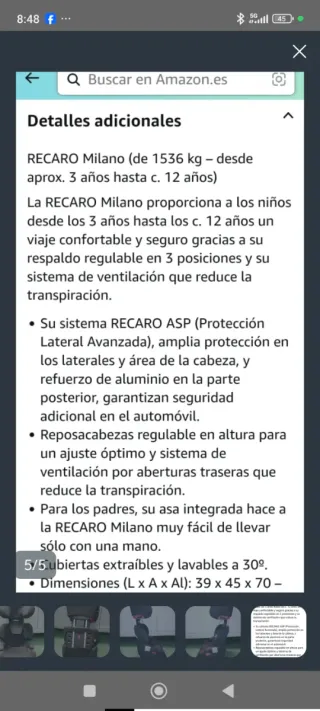 Silla de coche Recaro Milano