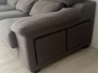 Sofá 3 plazas tela gris y butaca