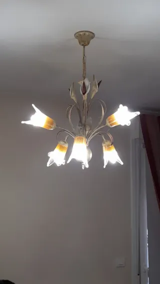 Lámpara de techo floral beige y transparente