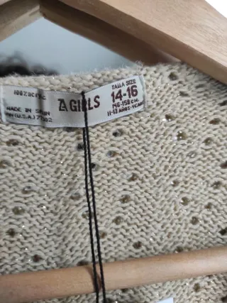 Cardigan cruzada jersey Zara Beige dorado lurex