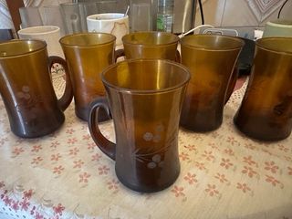 Juego de 6 Jarras de cristal ámbar grabadas