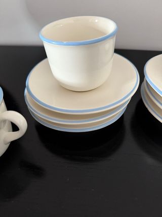Conjunto 6 Tazas Café Porcelana Azul Blanco