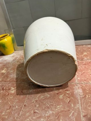 Tinaja de barro blanca antigua 29 cm
