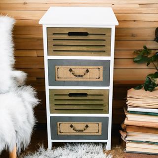 Cassettiera Vintage Legno Juta Maniglie Retro 73cm