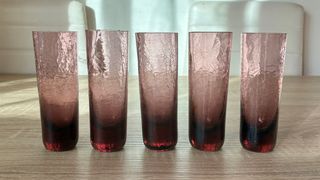 5 Vasos Vintage Cristal Craquelado Amatista