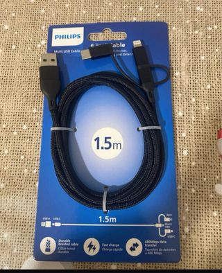 Cable Carga Philips USB-A/C/Lightning 1.5m