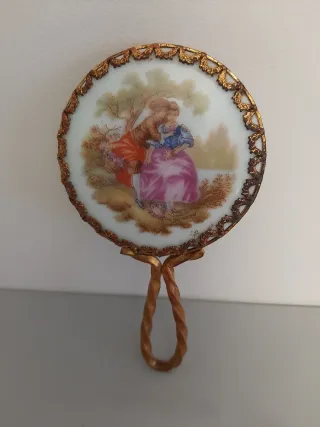 Espejo de mano LIMOGES porcelana dorado