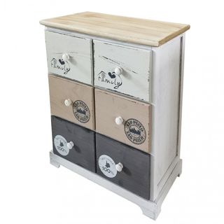 Cassettiera Shabby Chic 6 Cassetti Grigio 56 cm