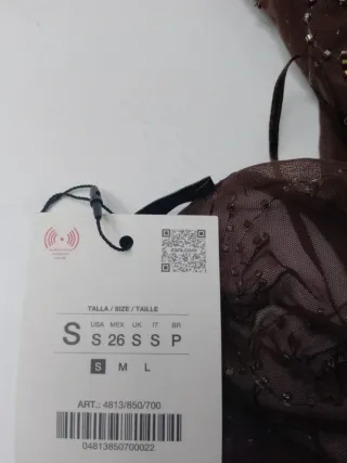 Blusa gasa marrón bordada S