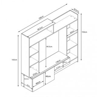 Parete attrezzata porta TV effetto cemento 180cm