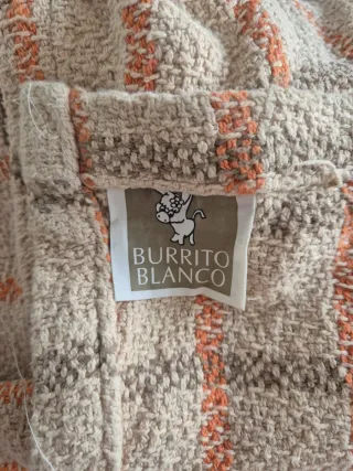 Colcha cuadros beige y naranja individual