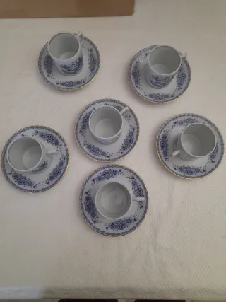 Conjunto 6 chávenas café porcelana azul e branco