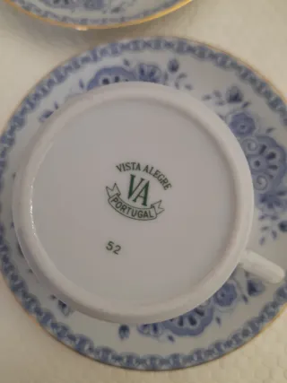 Conjunto 6 chávenas café porcelana azul e branco