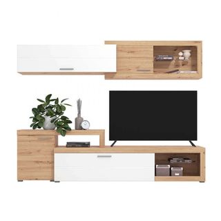 Parete Attrezzata TV Rovere Bianco Laccato Moderna