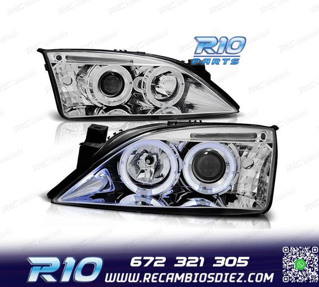 FAROS FORD MONDEO MK3 00-07 OJOS ANGEL FONDO CROMO