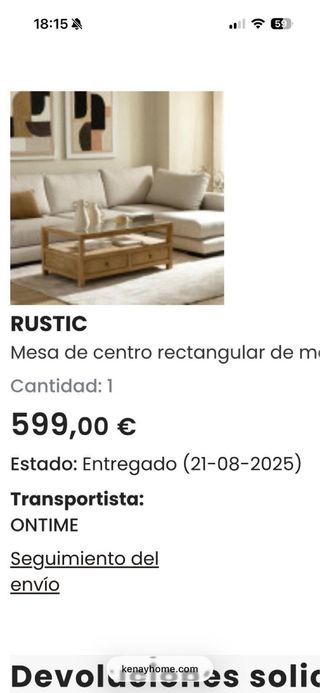 Mesa de centro rectangular madera y cristal