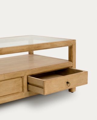Mesa de centro rectangular madera y cristal