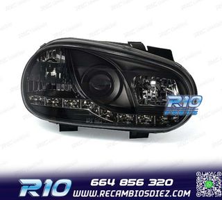 FAROS VOLKSWAGEN VW GOLF 4 LUZ DIURNA LED FONDO NEGRO