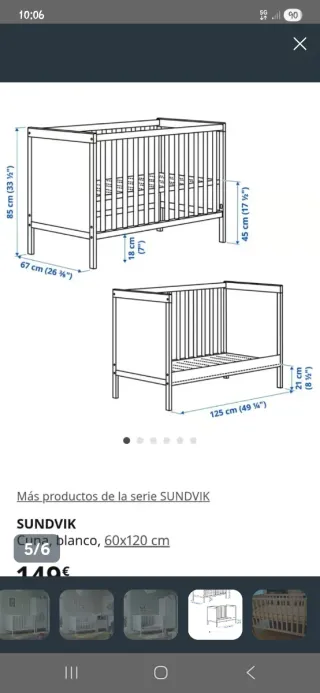 Cuna Ikea Sundvik Blanca + Colchón