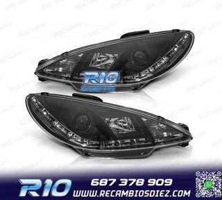 FAROS PEUGEOT 206 98-08 LUZ DIURNA REAL LED FONDO NEGRO