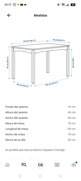 Mesa comedor con 4 sillas. No se envia.