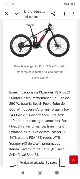 Bicicleta Eléctrica Enduro Bianchi