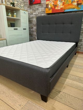 Cama Matrimonio Gris + Colchón 135x190