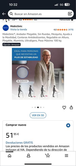 Andador Mobiclinic Plegable Sin Ruedas