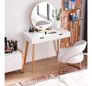 Tavolo da scrivania/trucco bianco e legno