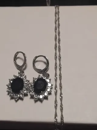 Conjunto Plata Pendientes y Colgante Negro