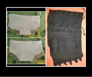 Muy antiguas. Corsé negro y braguitas de ganchillo