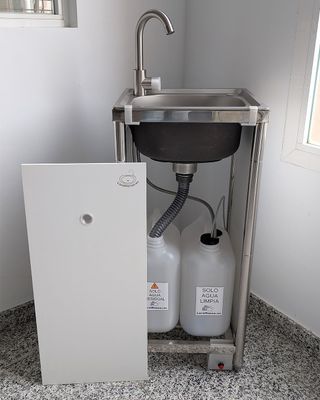 Lavamanos Autónomo Inoxidable y Melamina Blanca