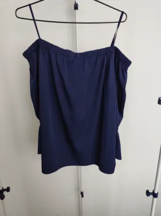 Blusa mujer azul hombros descubiertos