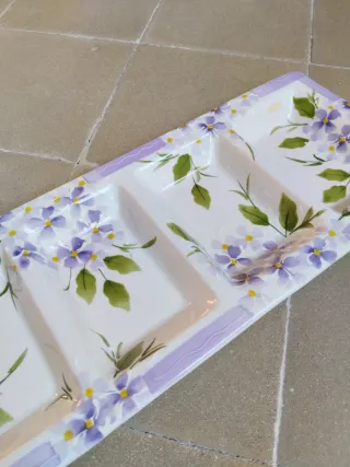 Vassoio in ceramica porta salse con fiori