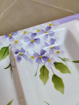 Vassoio in ceramica porta salse con fiori