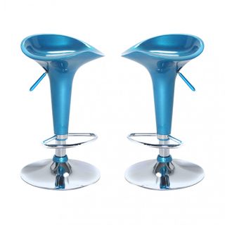 Set 2 Sgabelli Bar Regolabili 360 Poggiapiedi Blu