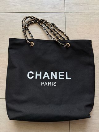 Borsa tote Chanel cotone nero e oro