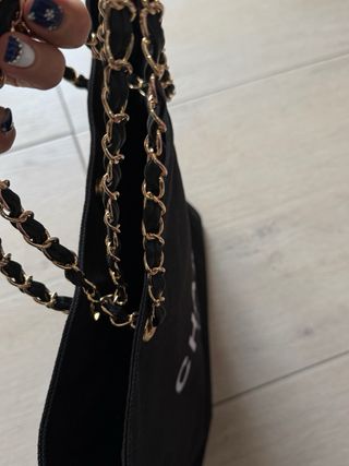 Borsa tote Chanel cotone nero e oro