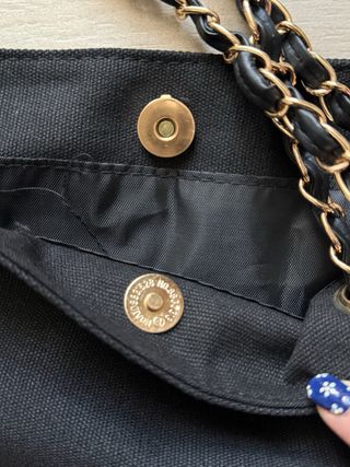 Borsa tote Chanel cotone nero e oro