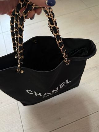 Borsa tote Chanel cotone nero e oro