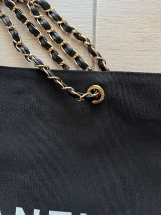 Borsa tote Chanel cotone nero e oro