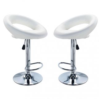 Set 2 Sgabelli Alti Bar Acciaio e Ecopelle Bianco