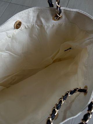 Borsa tote Chanel in cotone beige e nero